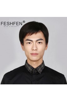 FESHFEN中老年男士真發假發短直發真人發絲逼真自然商務男士頭套