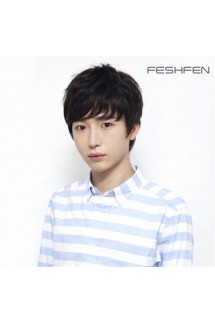 FESHFEN韓版真人發頭套男生短直發蓬松個性學生超酷時尚男士假發